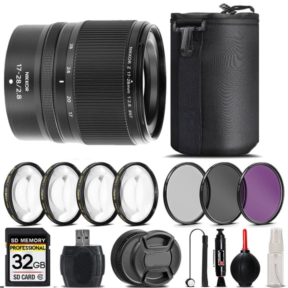Nikon NIKKOR Z 17-28mm f/2.8  Lens  4PC Macro Kit   UV, CPL, FLD Filter - 32GB Kit