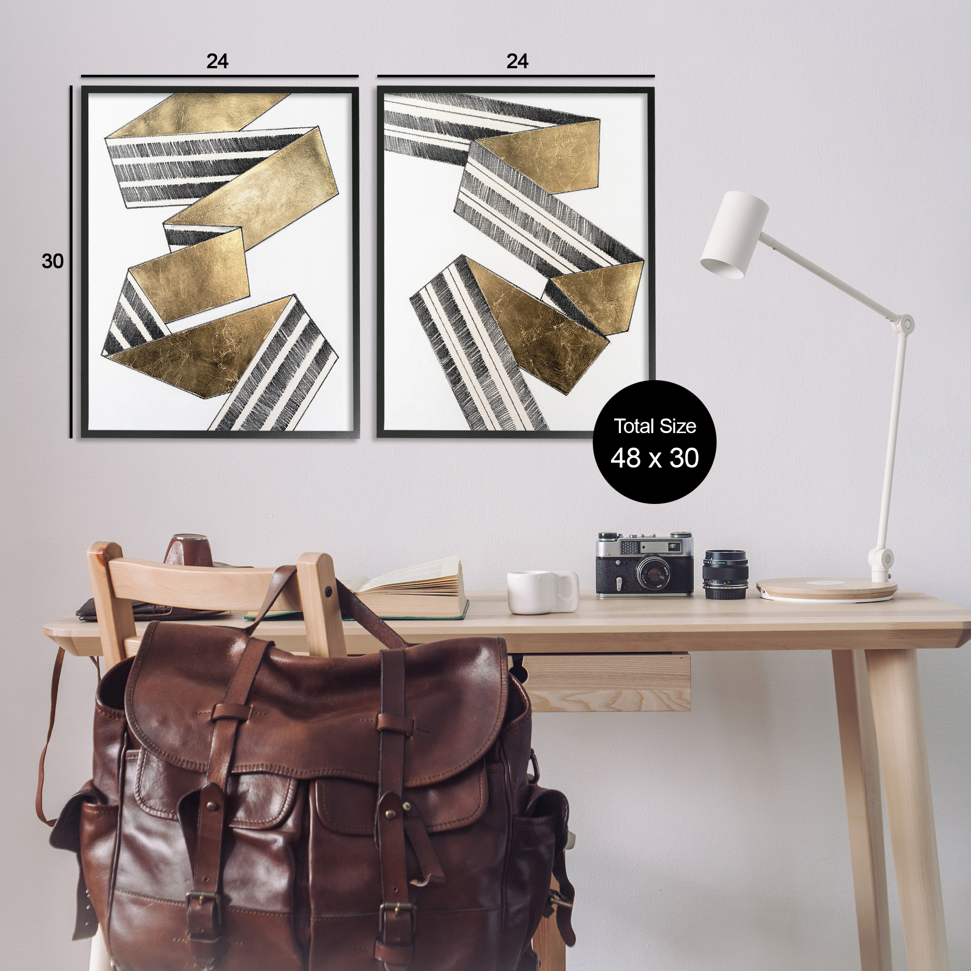 Stupell Industries Cascading Patterned Ribbon Abstract Painting Black Framed Art Print Wall Art, 24 x 30, Set of 2