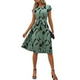 thumbnail image 3 of Floral Dress for Women Wedding Guest Crewneck Short Sleeve Tie Waist Midi Flowy Boho Beach Dresses Green L, 3 of 8