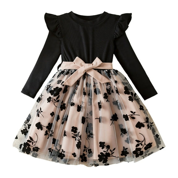 Zshosam Toddler Long Sleeve Dress Girls Fall Dress Long Sleeve Dress Casual Winter Dresses Size 2T 3T,(Black 2-3 Years)