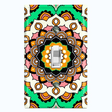 Metal Light Switch Plate Cover Orange Green Mandala Flower Tile Pattern MDL119