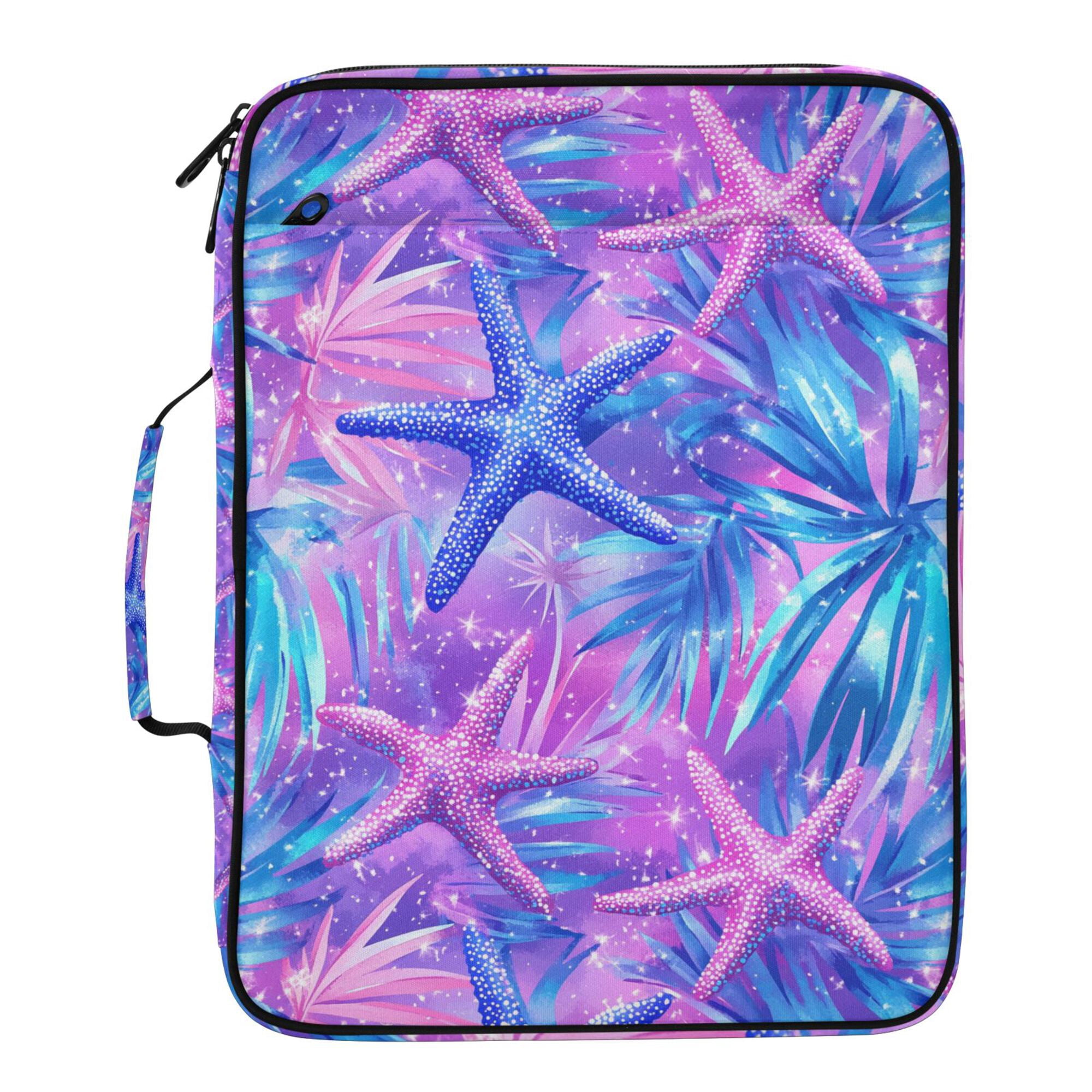 FORMRS Accordion File Folder A4 Size 7-Pocket Expanding Document Organizer Bag with 3 Ring Binder, Purple Starfish Pattern
