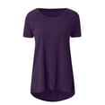 thumbnail image 3 of Purple Women's Short Sleeve T-shirt, Women'S Spring And Summer Solid Color Rag Shoulder Long T Shirt Round Neck Loose Short Sleeved Pullover Top For Women,Women's Short sleeve T-shirt S, 3 of 5