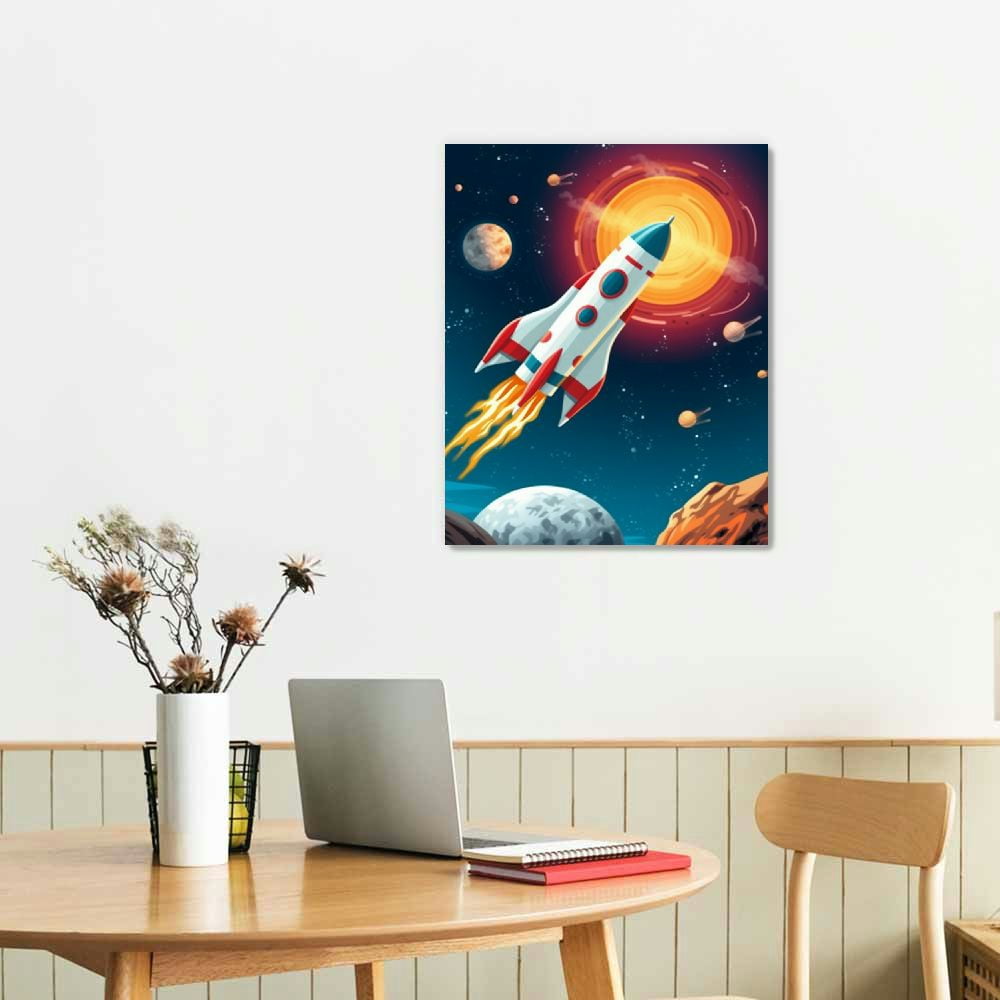 JEUXUS  Outer Space Dinosaur Room Decor,Solar System Stars Wall Canvas Poster,Planet Astronaut Art Print,Rocket Decor for Boys Room Toddler Kids Room Classroom Space Decor