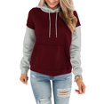 thumbnail image 4 of YUGYXL Women's Patchwork Hoodies Lounge Going Out Long Sleeve Sweatshirts Drawstring Comfy Regular Hoodie Wine M, 4 of 6