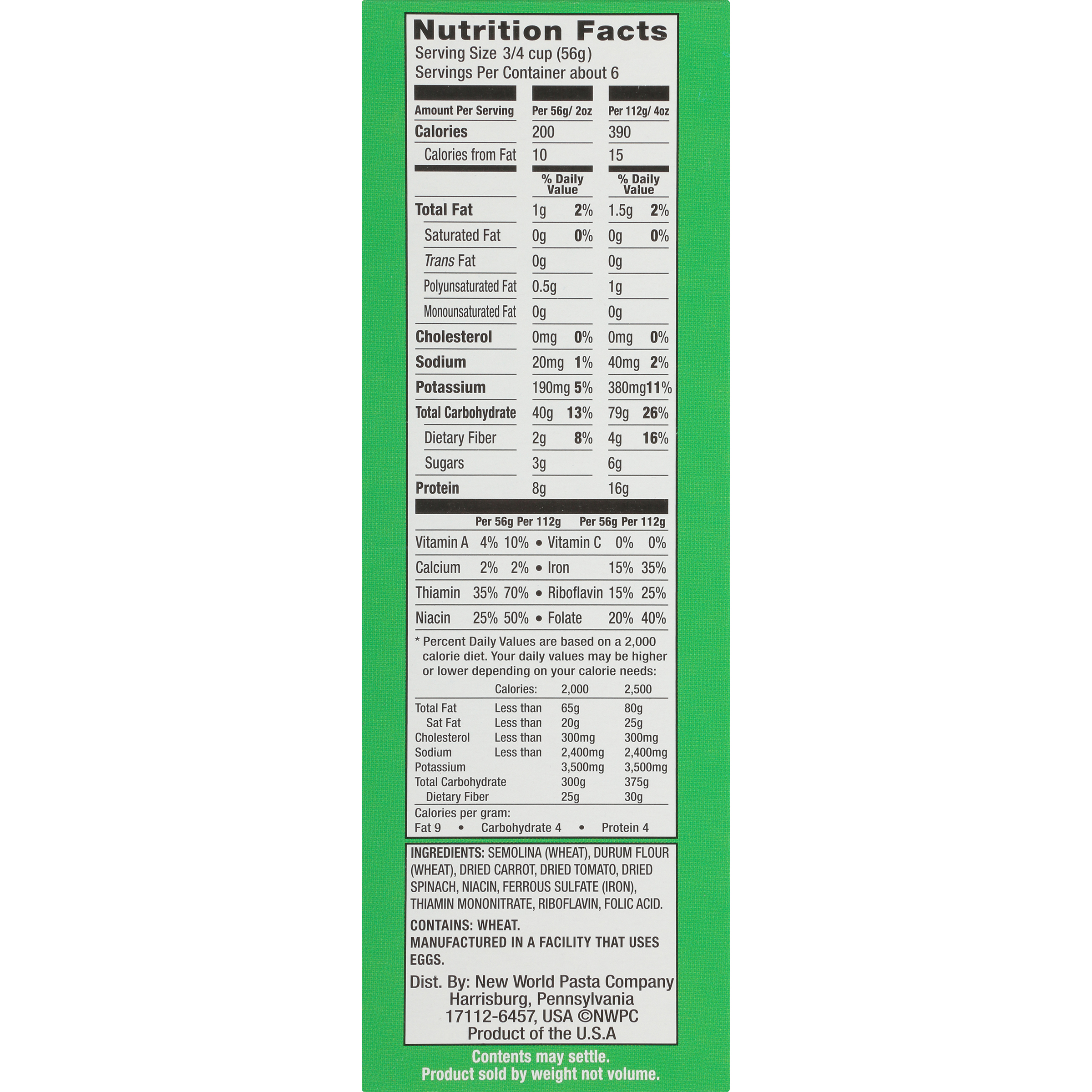 Ronzoni Vegetable Pasta Nutrition Facts Runners High Nutrition