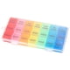 thumbnail image 1 of Pastillero portátil de 21 compartimentos con diseño colorido en inglés. Organizador mensual de pastillas. Caja de almacenamiento para medicamentos., 1 of 8