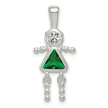 - 925 Sterling Silver Cubic Zirconia Cz May Glass Girl Pendant Charm Necklace Birthstone Kid For Women Gift Set
