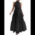 thumbnail image 1 of Vestido Maxi Floral de Verano para Mujer, Sin Mangas, Cuello Halter, Volantes Sueltos, Bohemio con Cinturón Negro L, 1 of 9