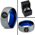 thumbnail image 4 of Tungsten Trident Weapon Spear Band Ring 8mm Men Women Comfort Fit Blue Dome Brushed Gray Polished, 4 of 4