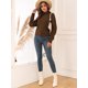 thumbnail image 5 of Jersey ZAFUL para mujer, cuello alto, corto, manga linterna, marrón, 5 of 6