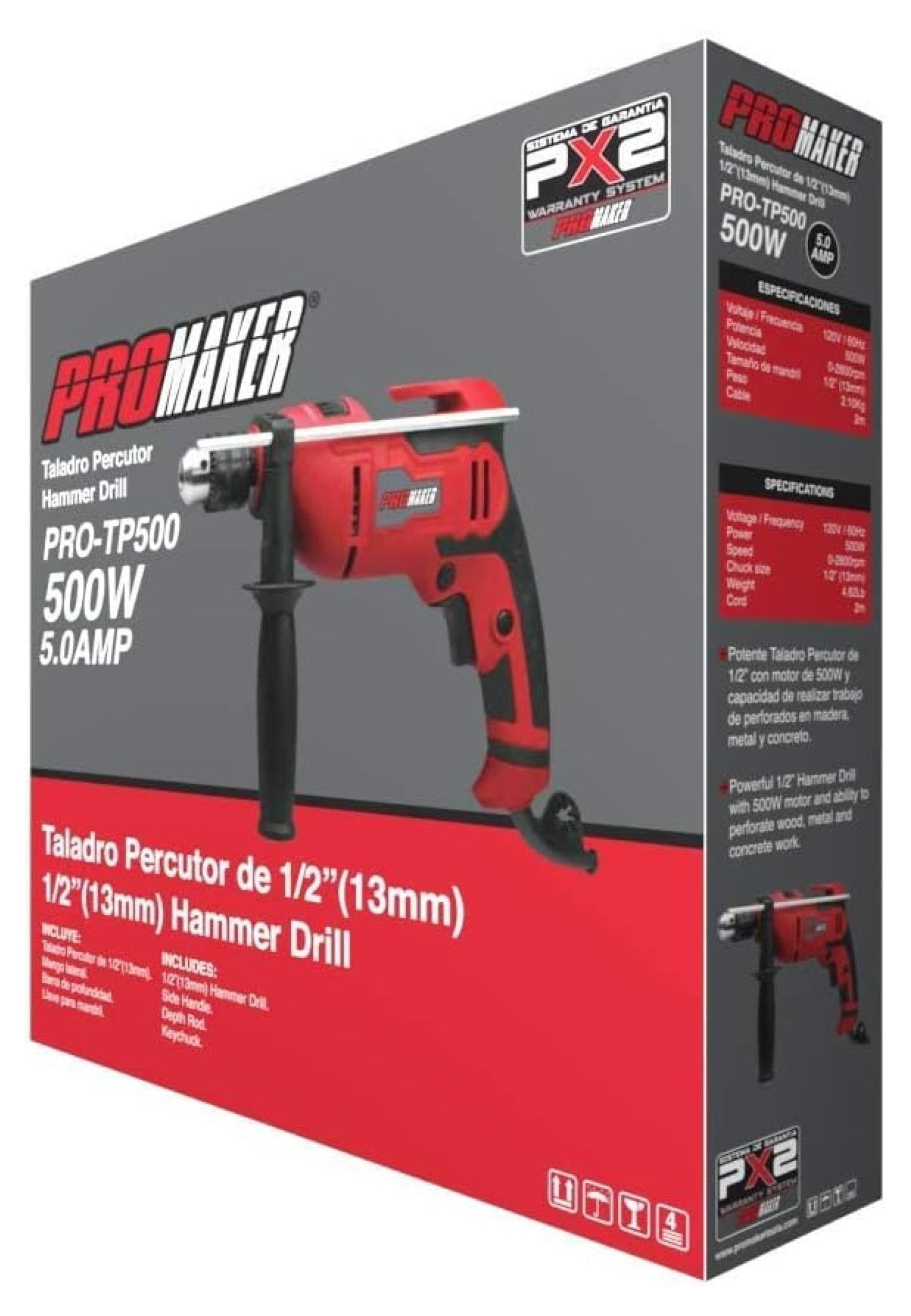 XYX Hammer Drill, 5.0AMP. 500W 1/2in PRO-TP500