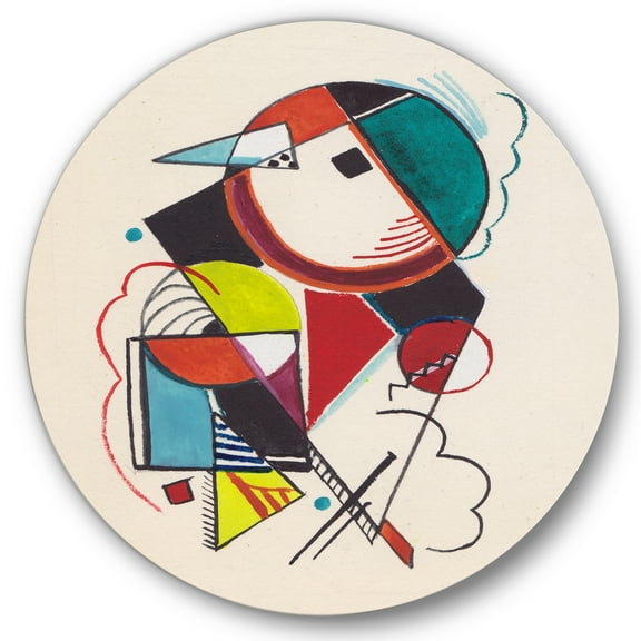 Designart 'Abstract Compositions Of Colored Geometric II' Modern Circle Metal Wall Art 36x36 - Disc of 36