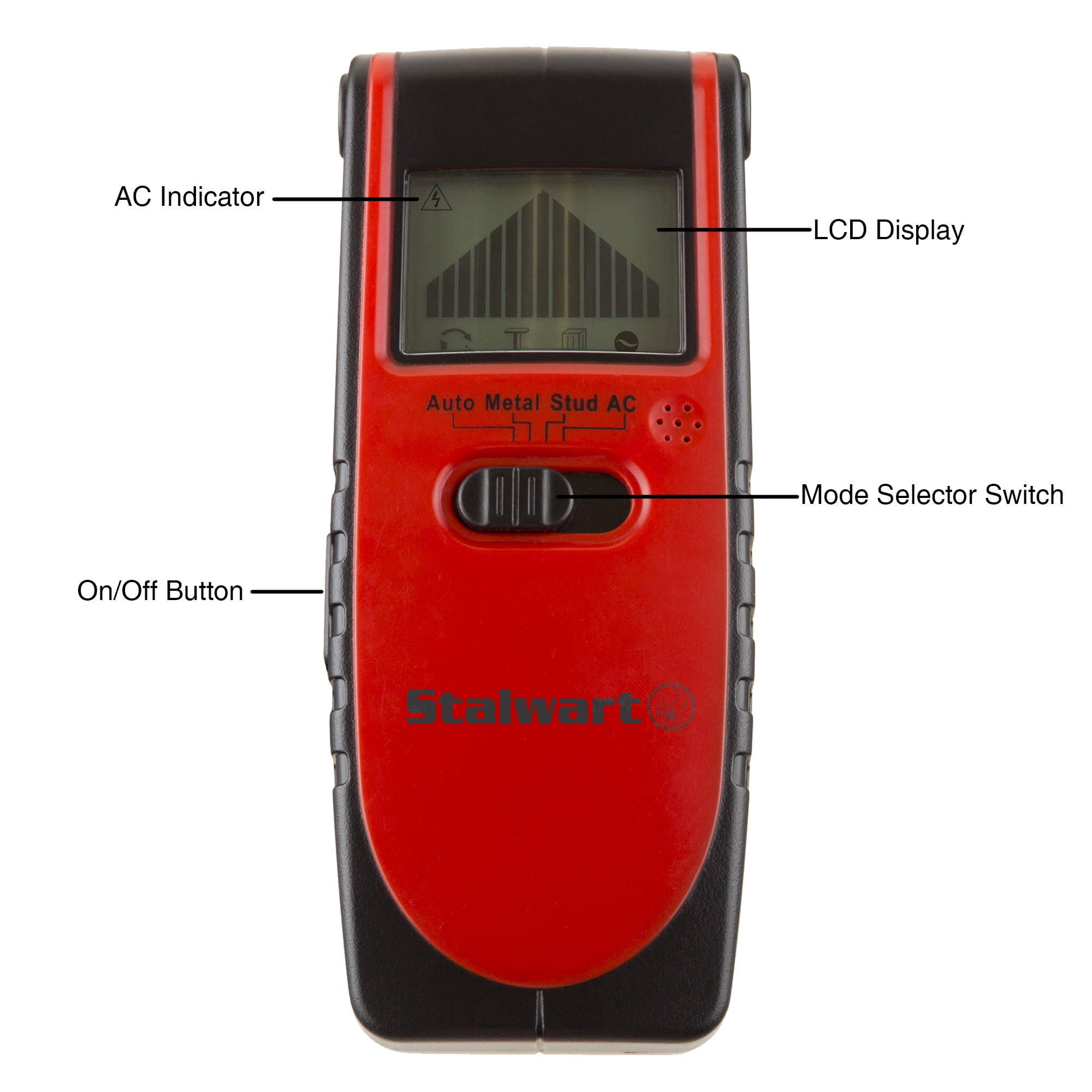Stalwart 3-in-1 Compact Electronic Wood and Metal Detector and Live Wire Sensor with Backlit LCD Screen with 9 V Battery