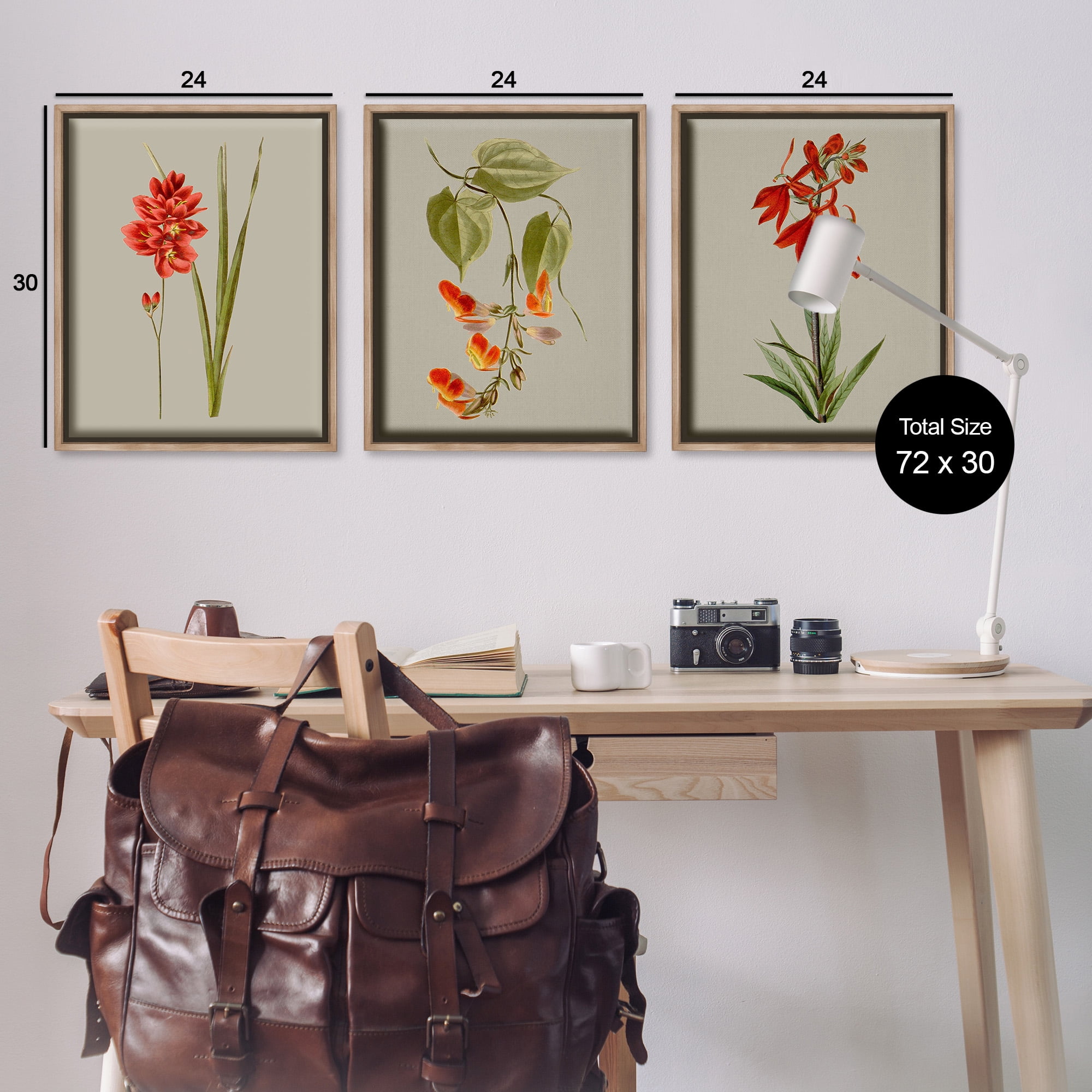 Stupell Industries Woodland Flower Study Botanical & Floral Painting Brown Floater Framed Canvas Art Print Wall Art, 25 x 31, Set of 3