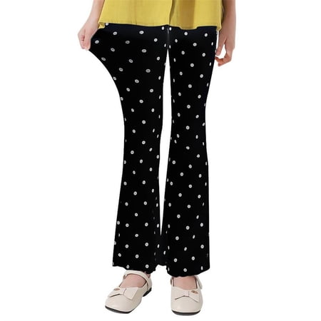 Cethrio Kids Girls Cotton Leggings Printed Dancing Elastic Waist Stretch Flare Pants Black Size 5T