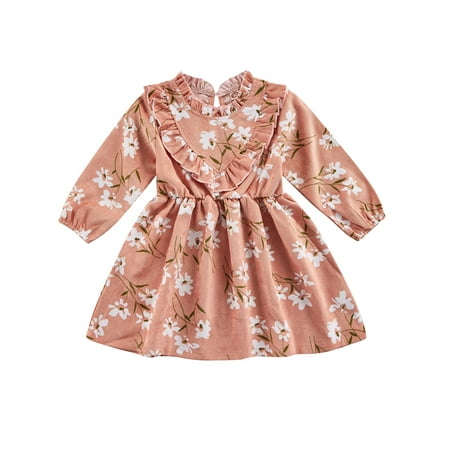

Sunisery Toddler Kids Baby Girls Fall Dress Long Sleeve Ruffle Floral Print Dress Clothes Pink 2-3 Years
