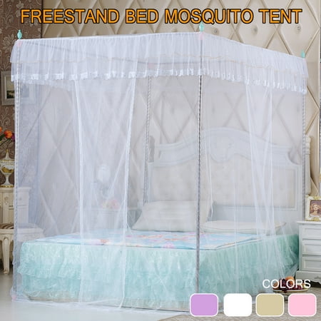 Bright Pink Canopy Elegant Princess Style Four Corner Post Mosquito Net Luxury Netting Curtain Panel Bedding Canopy Queen King Sizes 4 Colors ()