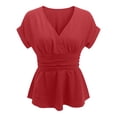 thumbnail image 5 of Women's V-Neck Short Sleeve Top Wrap V Neck Elegant Shirts Plain Dressy Tops Spring Summer Office Shirt Ladies Lightweight Y2k Plus Size Top Business Work Blouses Trendy Comfortable Outfit, 5 of 6