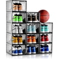 thumbnail image 1 of Paquete de 12 organizadores de almacenamiento de zapatos transparentes grises, cajas apilables para clóset, caja de zapatos de plástico frontal con puerta gris, fácil de montar, 1 of 4