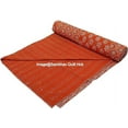 thumbnail image 4 of Orange Ajrakh Hippie Queen Kantha Quilt Handmade Bohemain Bedspread King Size Vegetable Dye Kantha Blanket Bedcover Boho Quilting Indigo Print Ajrakh Cotton Kantha Quilt, 4 of 5