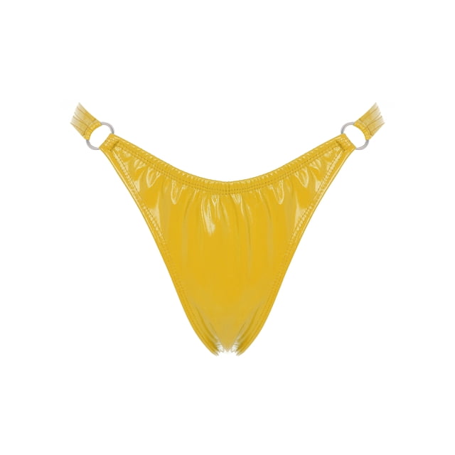 Rswnyirn Womens G-String Thongs PU Leather Panties Low Rise T-back Briefs Underwear Yellow M