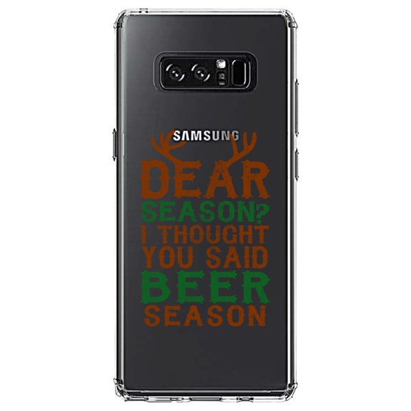 DistinctInk Clear Shockproof Hybrid Case for Samsung Galaxy Note 8 - TPU Bumper Acrylic Back Tempered Glass Screen Protector - Dear Season? I Thought Beer Season