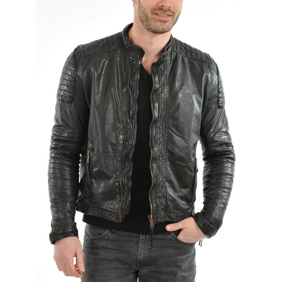 Men's Stylish Black 100% Genuine Lambskin Leather Lightweight Soft Satin lining Jackets for Men - XS Size
