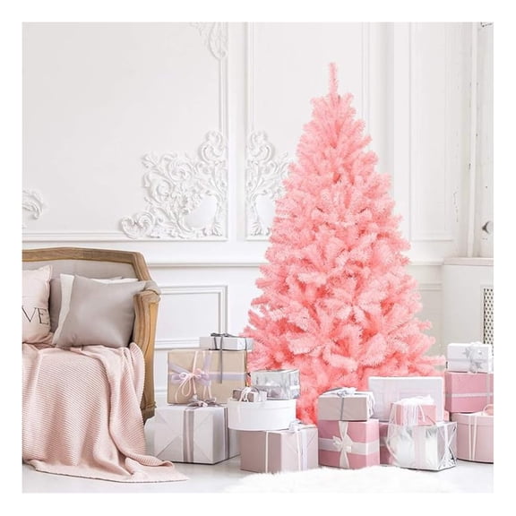 6ft/7.5ft Pink Artificial Christmas Tree, Unlit Hinged Spruce Full Tree with 1036/1258 Branch Tips and Metal Stand, Easy Assembly, 6FT Holiday Christmas Tree Indoor Outdoor