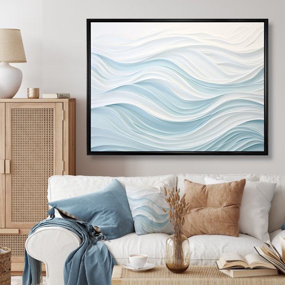 Designart "Simplistic Blue And White Waves" Abstract Marble Floater Framed Canvas Art Print