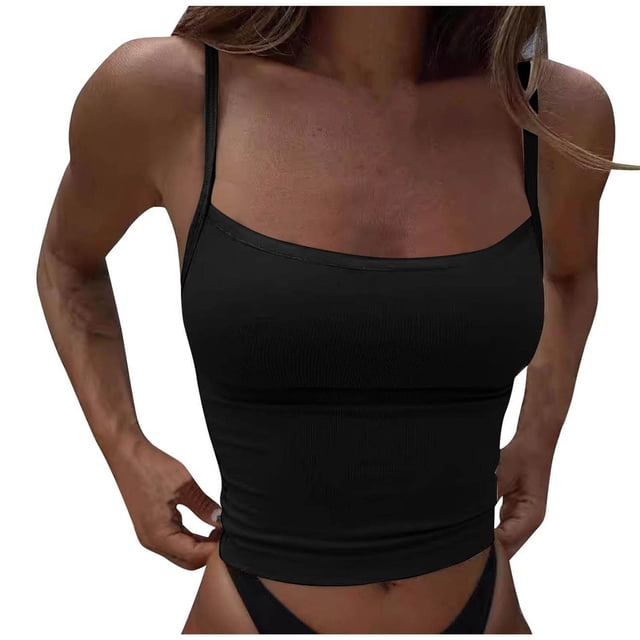 Timegard Débardeur Femme Col Rond Bretelles Spaghetti Skinny Confortable Couleur Unie Sans Manches Tee Court Été