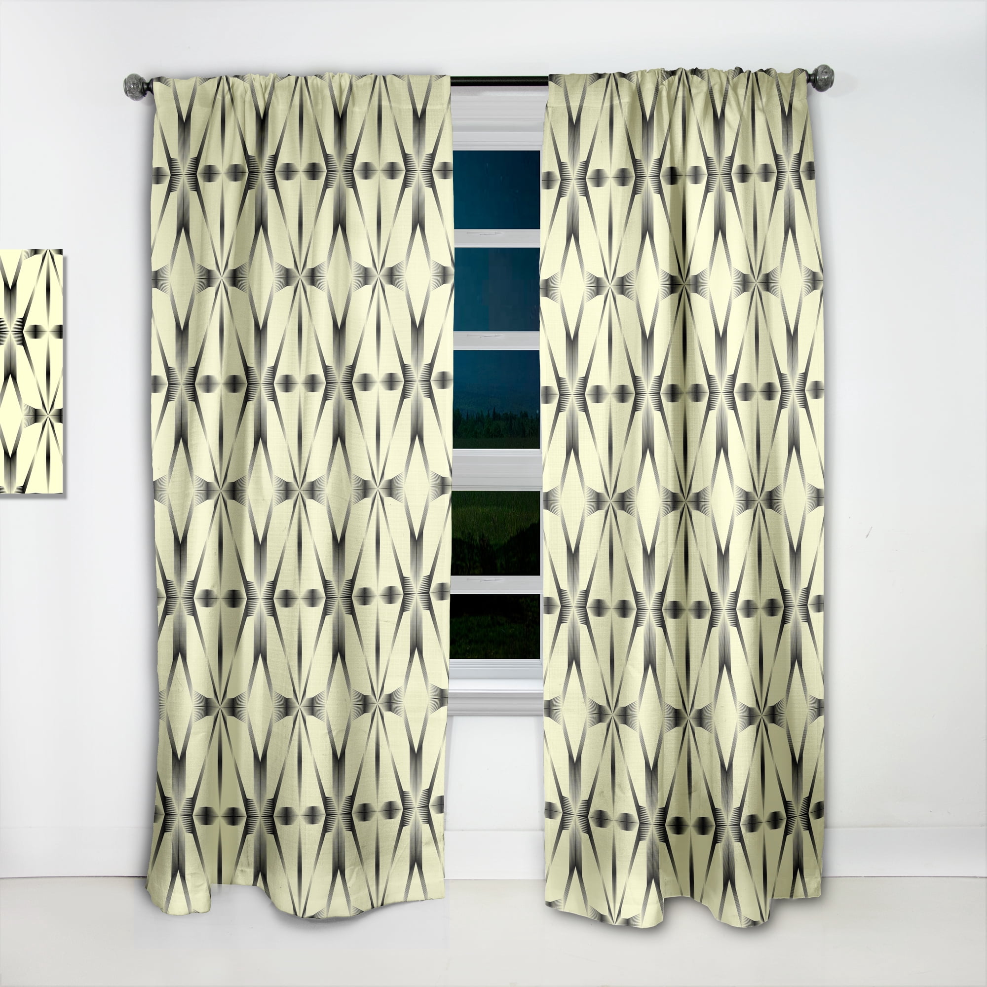 Designart 'Oriental Flower Pattern Ornament' Mid-Century Modern Curtain Panel
