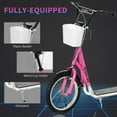 thumbnail image 5 of Aosom Youth Scooter, Kick Scooter with Adjustable Handlebars, Double Brakes, 16" Inflatable Rubber Tires, Basket, Cupholder, Pink, 5 of 9