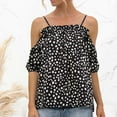 thumbnail image 3 of QLEICOM Womens Summer Tops Oversized T-shirts Sling Off-the-shoulder Ruffled Polka-dot Casual Loose Tunic Tank Tops Women Shirts Blouses Black M, 3 of 7