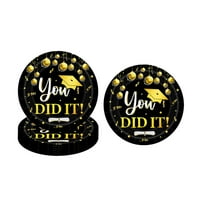 Holloyiver 2024 Class Graduation Decorations, 16PCS 7Inch Black and Gold Graduation Party Supplies Disposable Paper Plates for College High School Grad Party Decorations