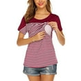 thumbnail image 2 of Zwiiyzr Nursing Tops for Breastfeeding Maternity Shirts for Women Round Neck Pregnant Stripe Short Sleeve Blouse Maternity Summer Clothes Red, 2 of 7
