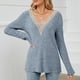 thumbnail image 3 of Gibobby Playera&nbsp;Moda 2023 Otoño/Invierno Nueva camiseta de manga larga suelta con cuello en V de de color sólido para mujer（Azul， S), 3 of 5