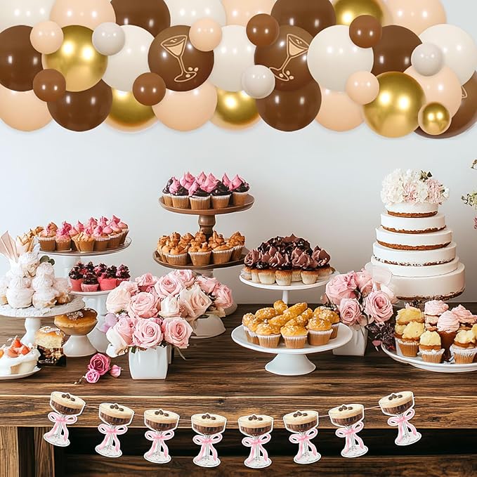 A Bride in A Tiny Bit Balloons Martini Cup Banner Foil Balloon Fringe Curtain with Balloon Garland Arch Kit Espresso Martini Bridal Shower Decorations for Women Bachelorette Party Engagement Supplies