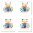 thumbnail image 1 of Cartoon Coaster Set of 4, Fox Lavender Bouquet Scent Calming Drawing Plain Background, Square Hardboard Gloss Coasters, Standard Size, Beige Blue Violet, by Ambesonne, 1 of 2