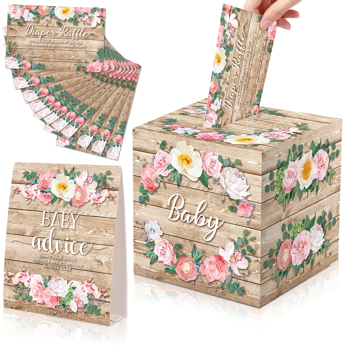 OROMYO 52Pcs Baby Shower Card Box Cute Diaper Raffle Tickets Game Box