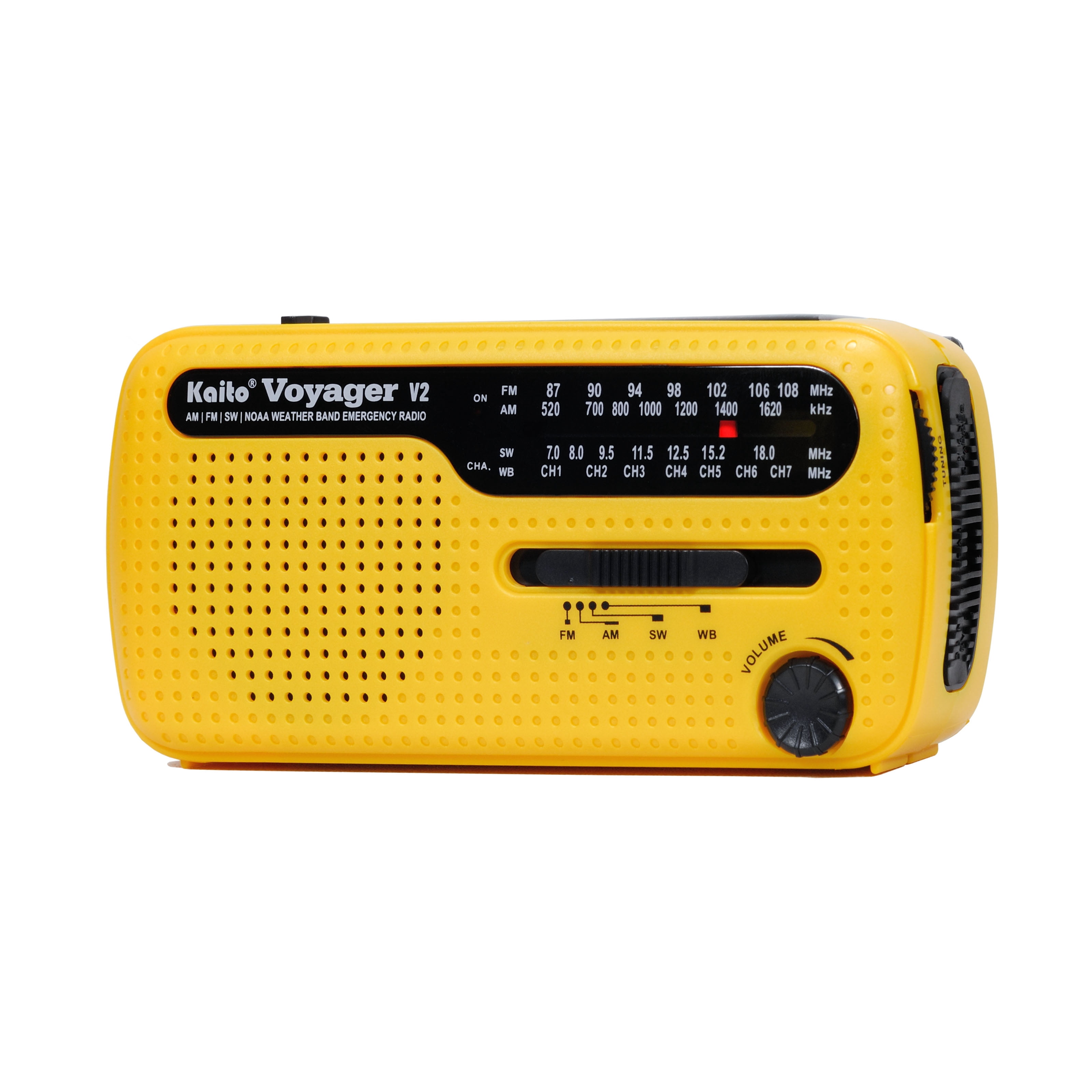 Kaito Voyager V2 AM/FM Shortwave Emergency Radio with Solar & Crank, Yellow