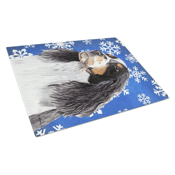 Carolines Treasures SC9361LCB Springer Spaniel Winter Snowflakes Holiday Glass Cutting Board Large, 12H x 16W,