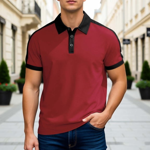 CHENHANN Polo T Shirts for Men Short Sleeve Button Down Polo Tees Slim Fit Red Mens Casual Shirts