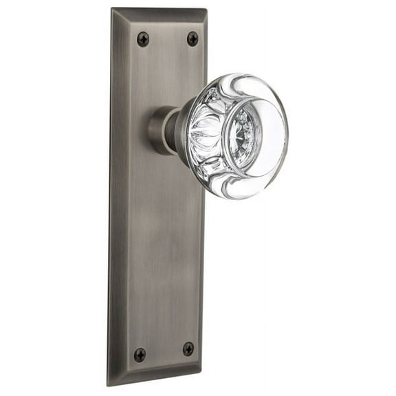 Nostalgic Warehouse Nykrcc_Dp_Nk Round Clear Crystal Solid Brass Dummy Door Knob Set -