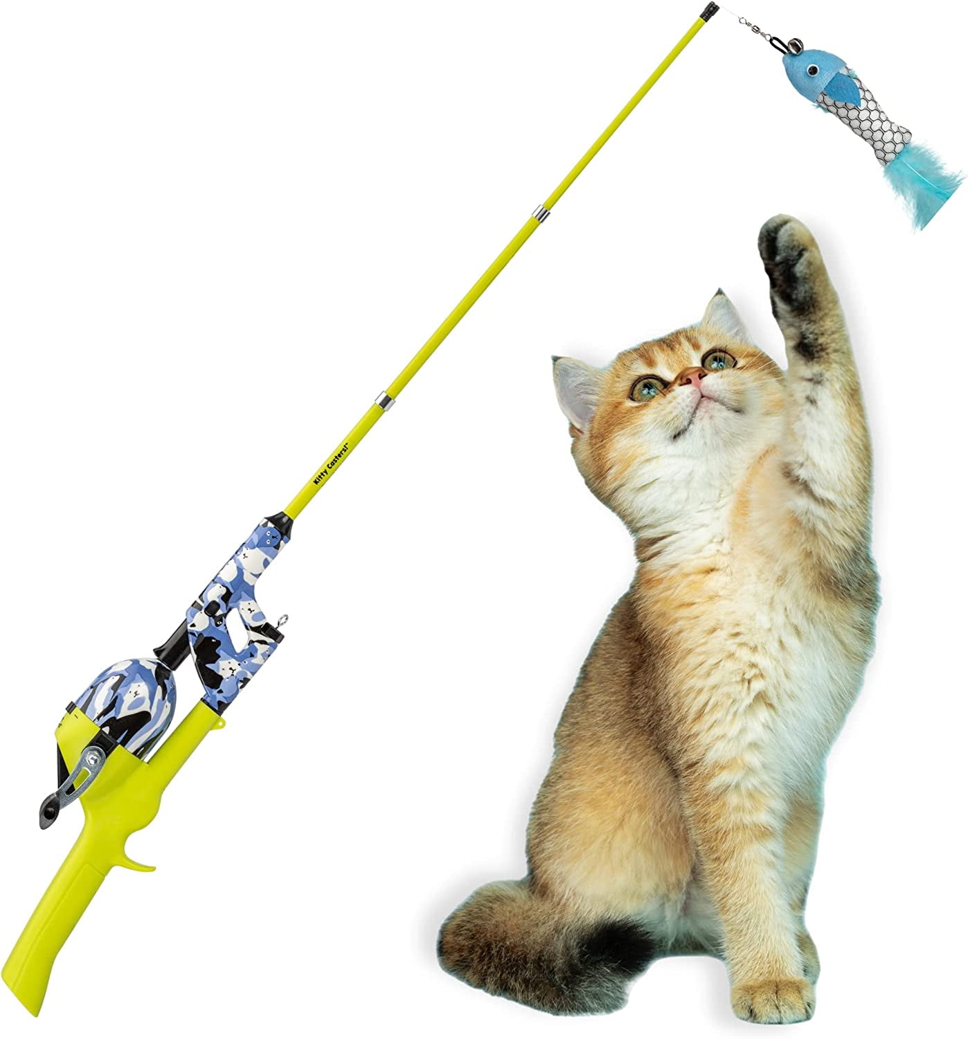 Kid Casters Cat Caster Toy Camo Tangle Free, Retractable & Easy to Store Includes 2 Teaser Toys