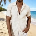 thumbnail image 3 of FRSASU Mens Knit Shirts Short Sleeve Button Down Casual Shirt Vintage Old Money Polo Shirts Vacation Beach Tops Beige, 3 of 4