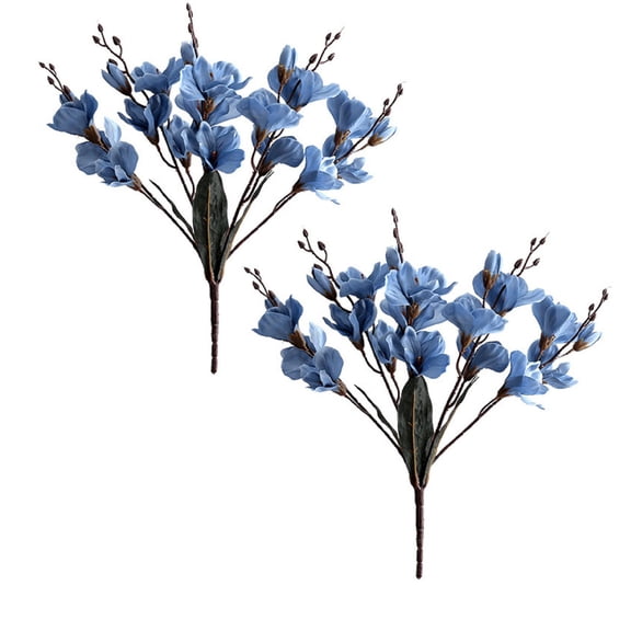 2PC Windfall Artificial Faux Orchid Arrangements Table Centerpiece Silk Flowers White Petals With Purple Stamens For Kitchen Decoration Office Wedd Artificial Flowers Artificial Plants & Flowers