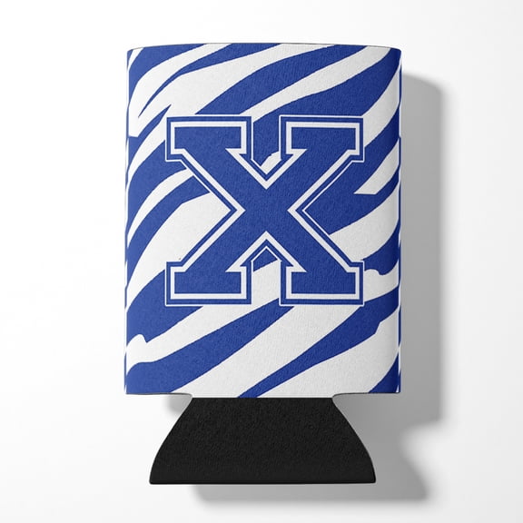 Letter X Initial  Tiger Stripe Blue and White Can or Bottle Hugger