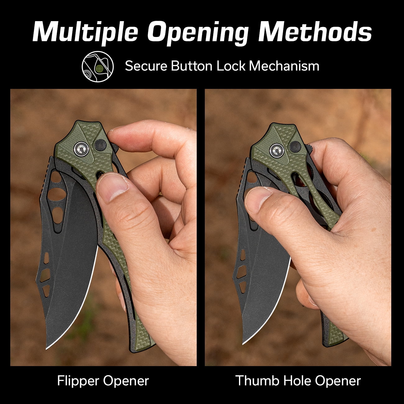 CIVIVI Biophase Pocket Folding Knife with 3.48" Nitro-V Blade, Black Aluminum with OD Green Coarse G10 Handle C23083C-2