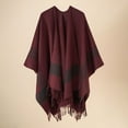 thumbnail image 2 of Xfvqtps Women Cape Tassels Plaid Printing Classical Wool Thickened Warm Loose Windproof Coldproof Warm Winter Cardigan Shawl Wraps Red, 2 of 6